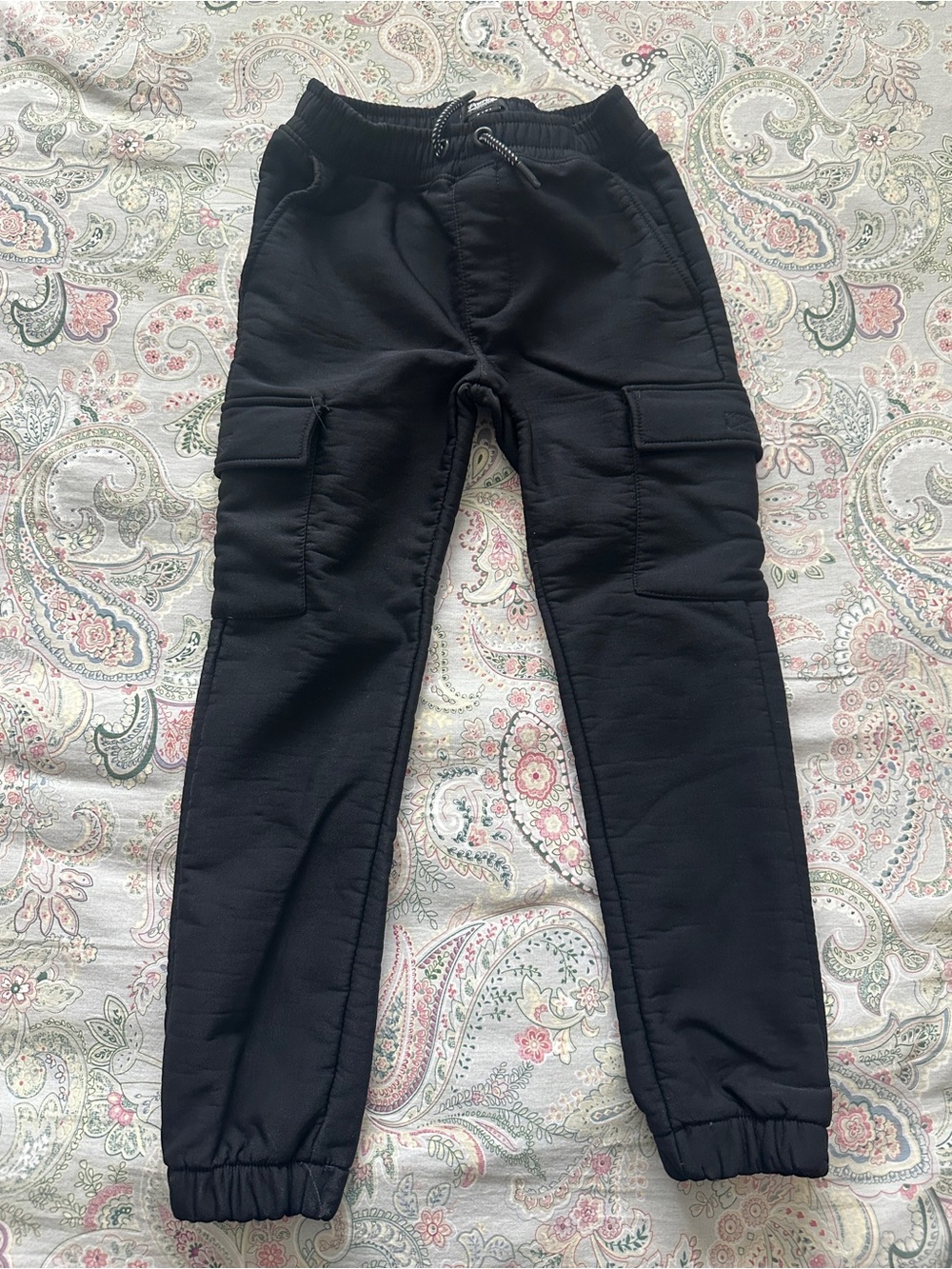 Kids Black Cargo Fleece Lined Jogger Pants